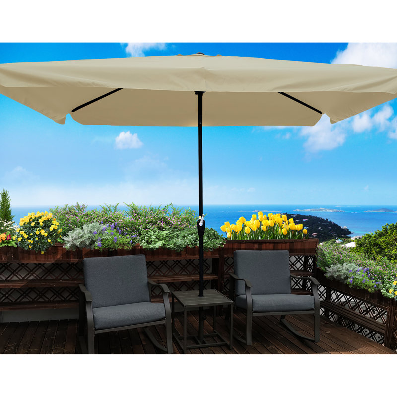 Parasol de patio brun clair 10 pi x 6,5 pi avec nervures de soutien 10 x 6,5 pi pour usage résidentiel, Tanné