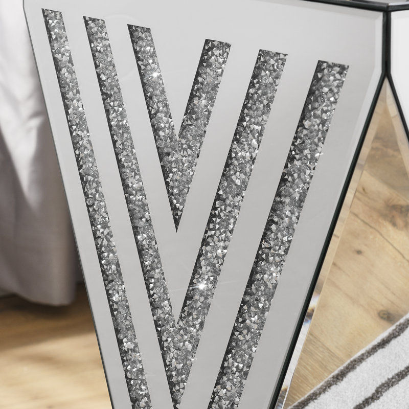 Borowski Silver mirror table, gorgeous side table with crystal inlay, small mirror coffee table