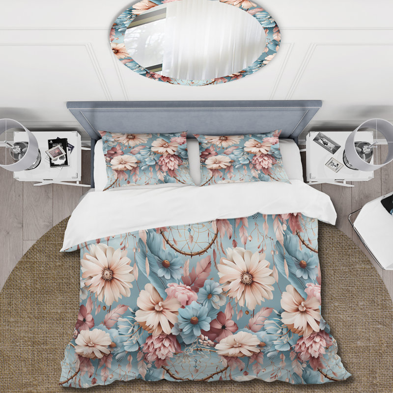Ensemble de housse de couette rose et bleu Dreamcatchers Boho, Housse de couette pour très grand lit et 2 très