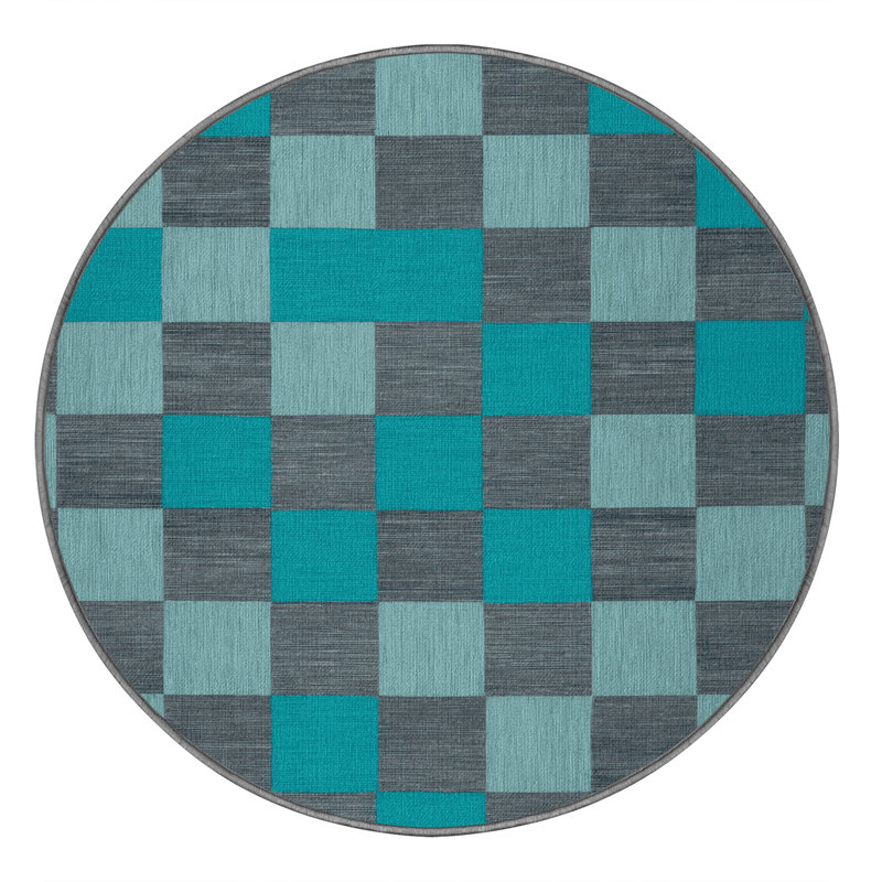 Machine Washable Checkered Gray Area Rug, Round 6'