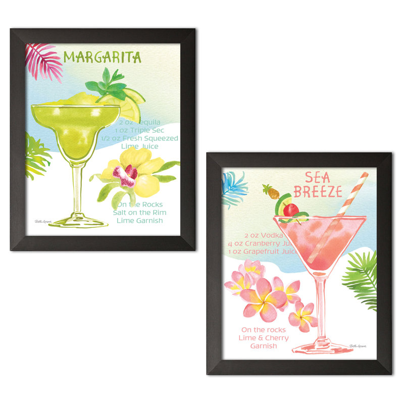 «Tropical Getaway III & IV» par Beth Grove - ensemble de 2 impressions, Papier avec cadre noir, H 14 po x l 11 po x P 1,5 po