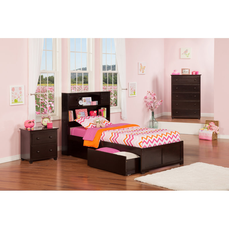 Bouldin Solid Wood Platform Bed with Bookcase & Storage Drawer, Twin XL, Espresso