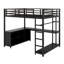 Lit mezzanine en métal avec cubes de rangement et tablettes, garde-robe et bureau en L