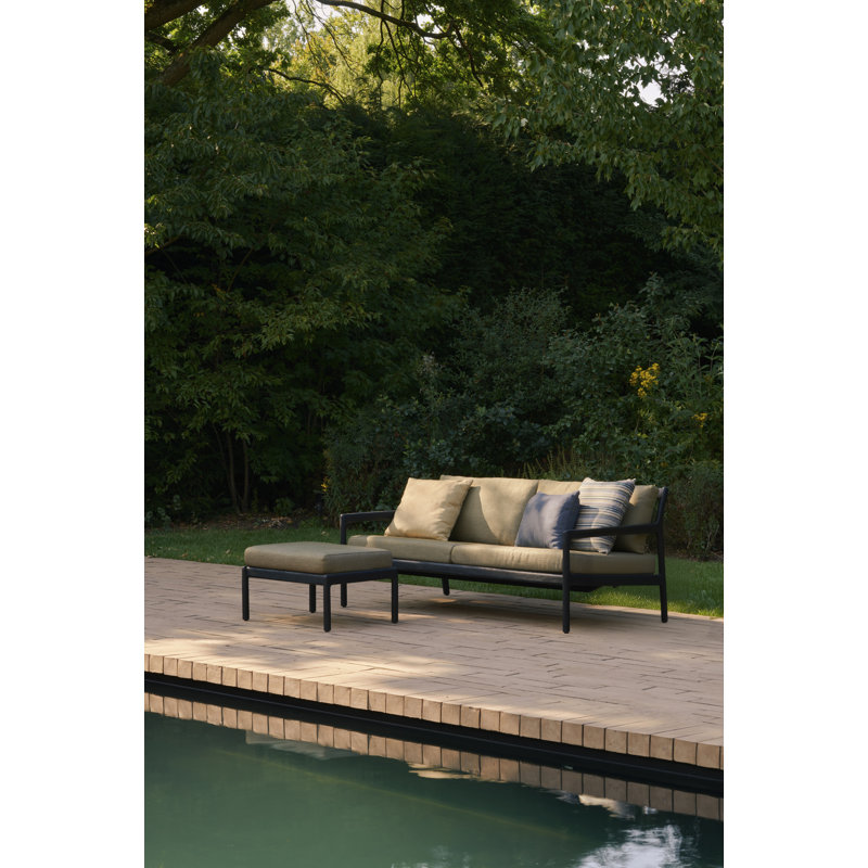 Jack outdoor footstool, Green, Varnished Teak Black