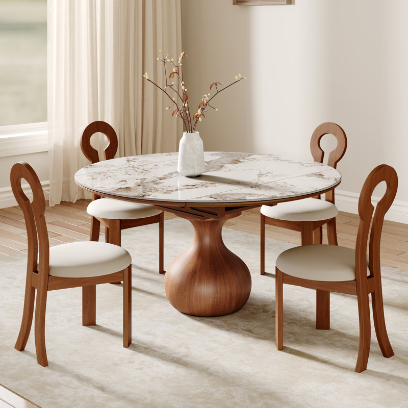 Foldable Table Dining Set, 7 Pieces: Table, 6 Chairs, White/Gold/Gray