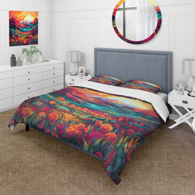 Ensemble de housse de couette Vibrant Sunset Shining Over Mountains I Bedding