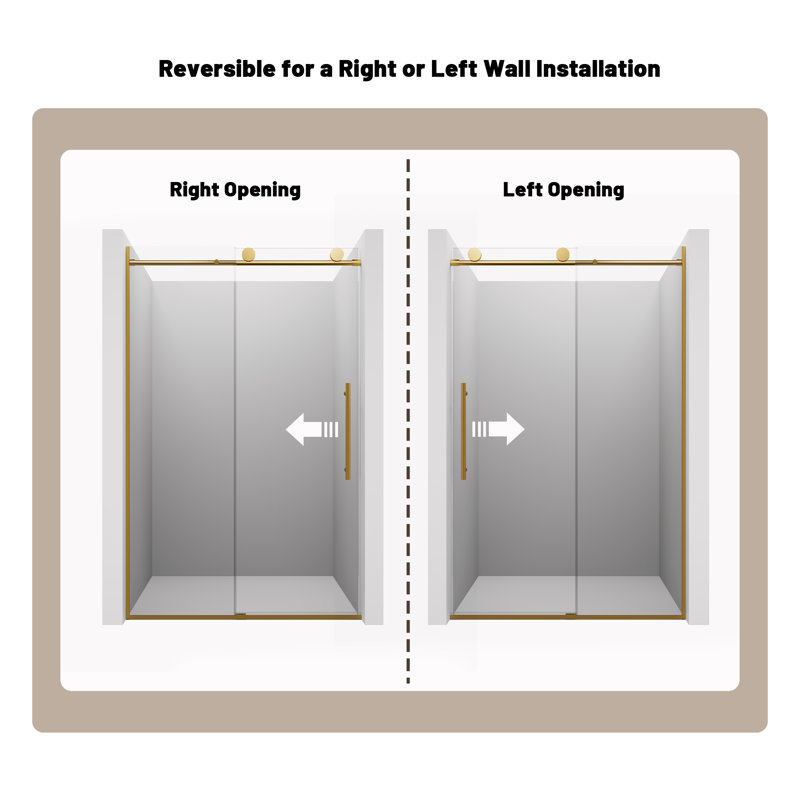 Brushed Gold Frameless Sliding Shower Door with Clear Tempered Glass, 48" x 76"