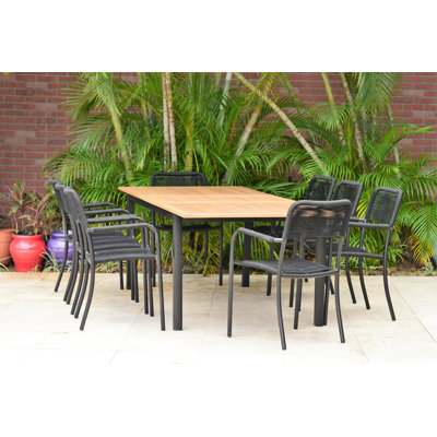 Anautica 7 Piece Teak Finish Outdoor Furniture Dining Set 
