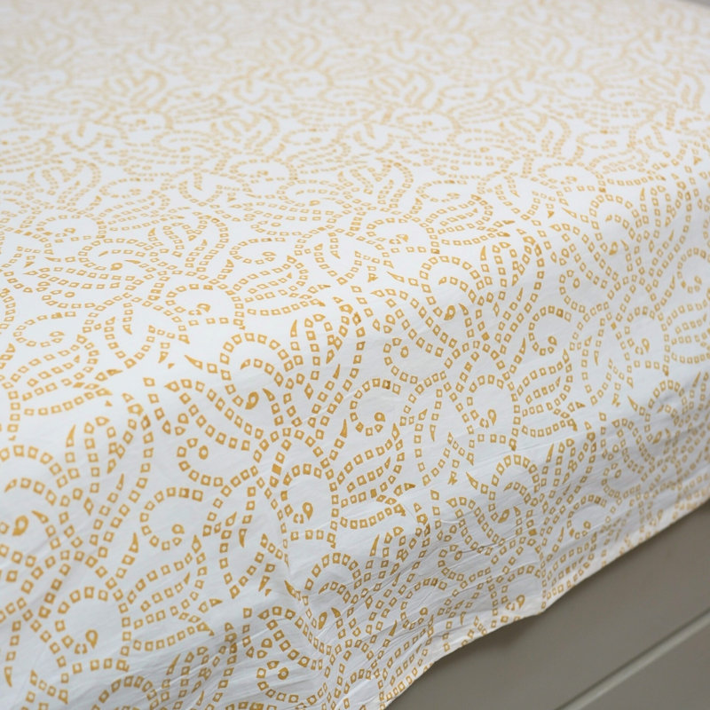 Ensemble de draps en coton Fab Divine, Motif floral jaune, King Flat Sheet