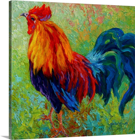 Bande de coq doré-imprimé, H 10 po x l 10 po x P 1,25 po, Toile tendue