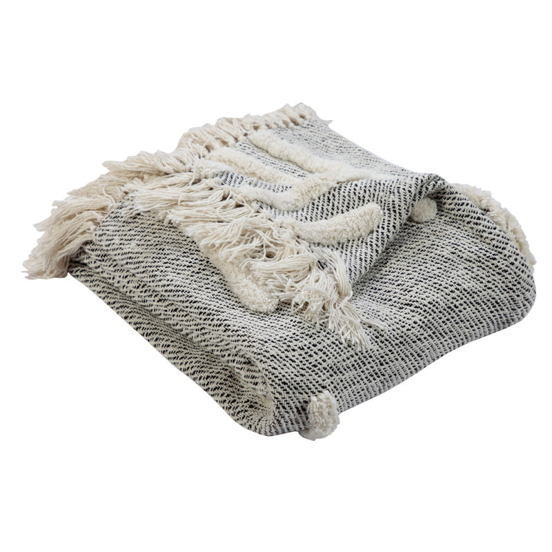 Gray & White 60" x 50" Cotton Knitted Reversible Throw Blanket