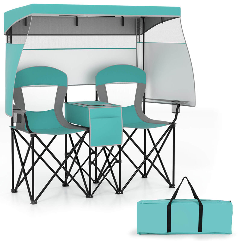 Double Beach Chair with Adjustable Canopy Oversized Folding Camping Chair Turquoise, Teal