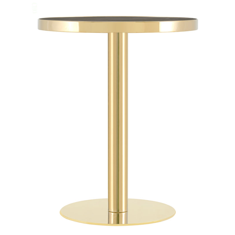 23.6" Round MDF Sprayed With UV Paint Countertop,Marble Texture,  Stainless Steel Edging, Metal Table Legs, Modern Light Luxury Edge Coffee Table.
