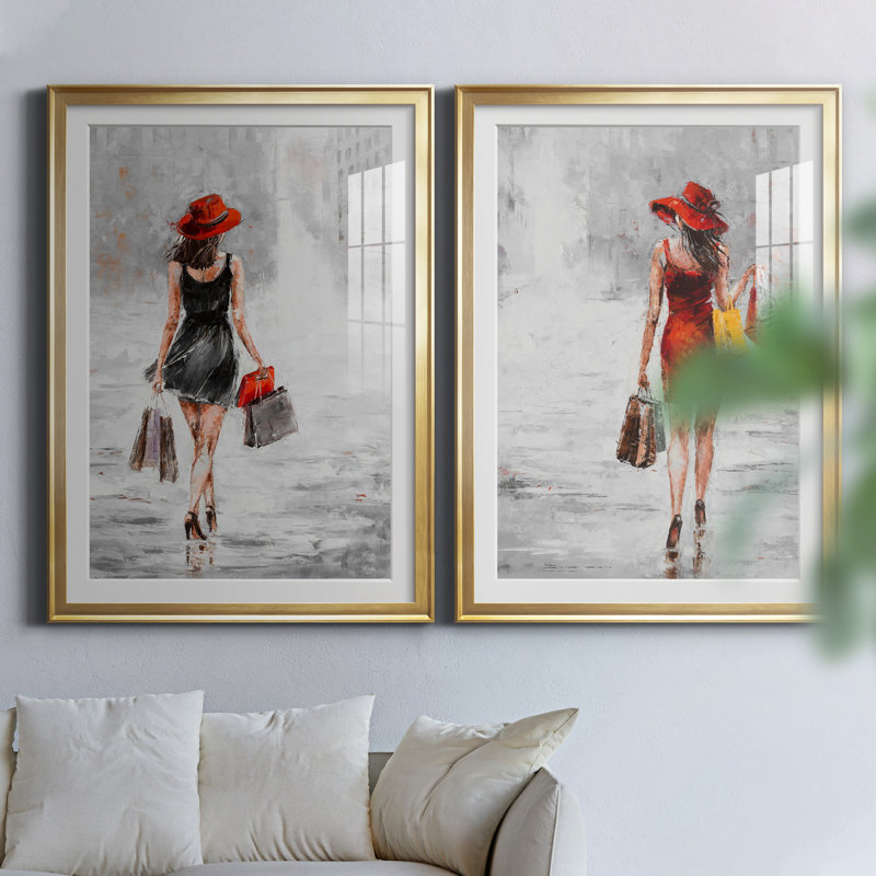 City City I - ensemble de 2 reproductions d'art, H 26,5 po x l 73 po x P 1,5 po, Papier encadré doré, Blanc