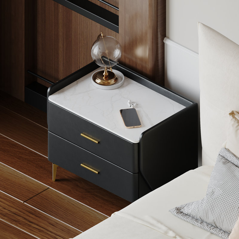20" Modern Bedroom Nightstand with 2 Drawers, Bedside End Tables, Black