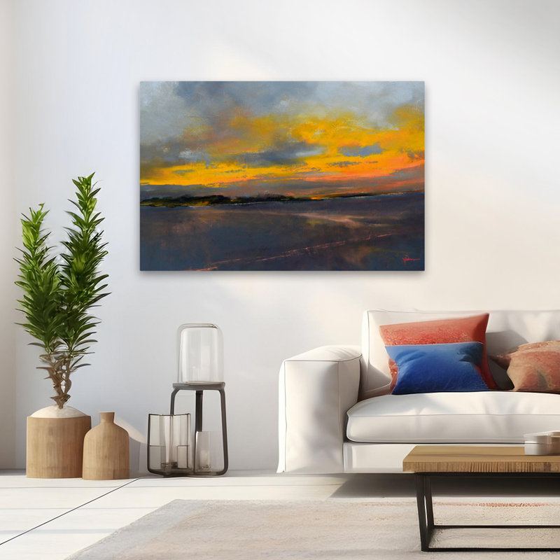 «Last Drive» - paysages levers et couchers de soleil or orange, H 32 po x l 48 po