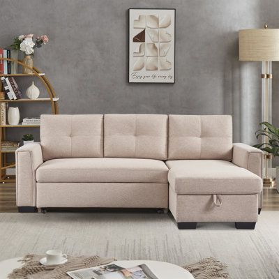 Apollo 92" Modular Convertible Reversible Sleeper Sectional Fabric Sofa With Storage Chaise