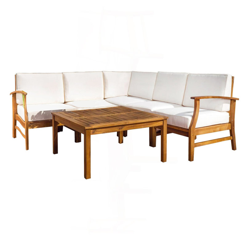 Ensemble de canapé 6 pièces, crème, Coussin crème / structure en teck