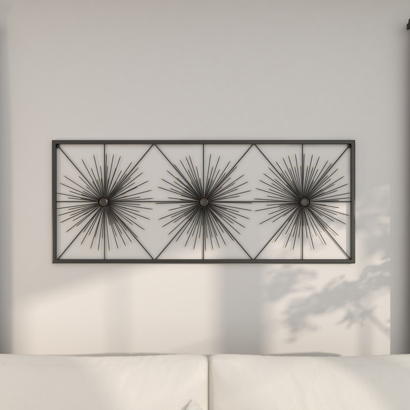 Metal Sea Urchin Starburst Home Wall Decor with Black Frame