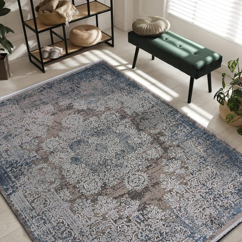 Luxury Area Rugs Soft Bedroom Carpets Non Slip Rugs Washable Acrylic Rug Floor Mat CREAM AND GOLD, Rectangle 120 x 180 cm