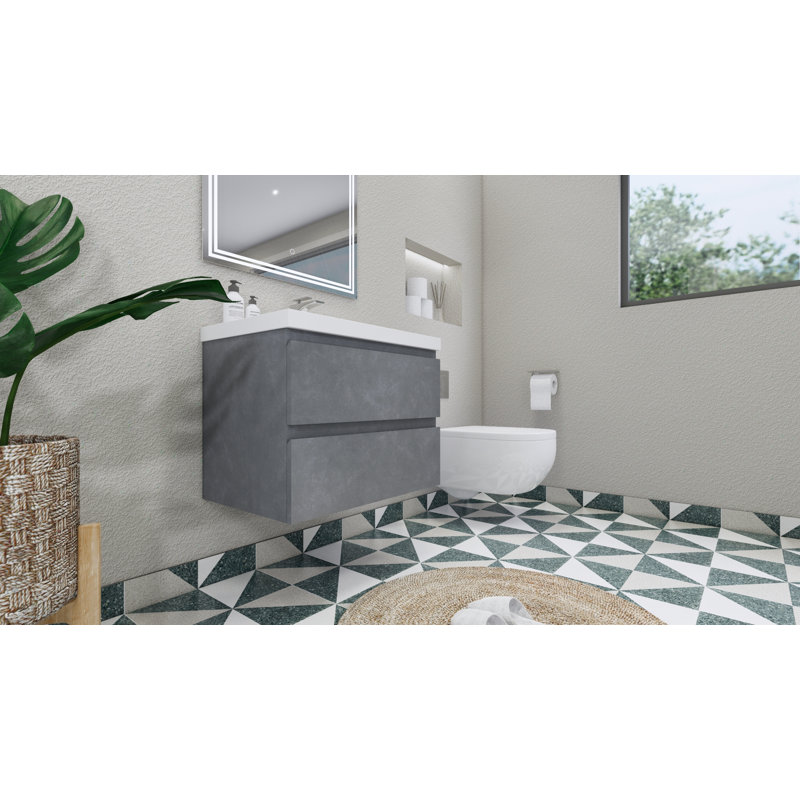 Cavaliere Single Bathroom Vanity with Acrylic Top, Cement Gray