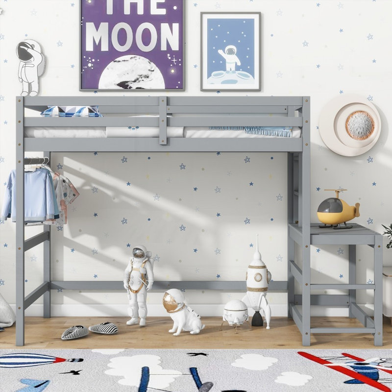 Lit simple mezzanine haute sans sommier nécessaire & amp; Support solide, gris