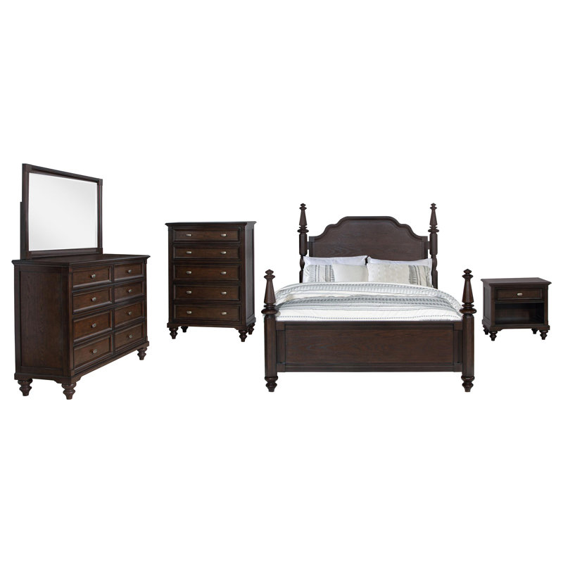 Ensemble de chambre à coucher 5 pièces Aneeq, Très grand, 5 Pcs: Dresser; Mirror; Bed; Nightstand; Chest