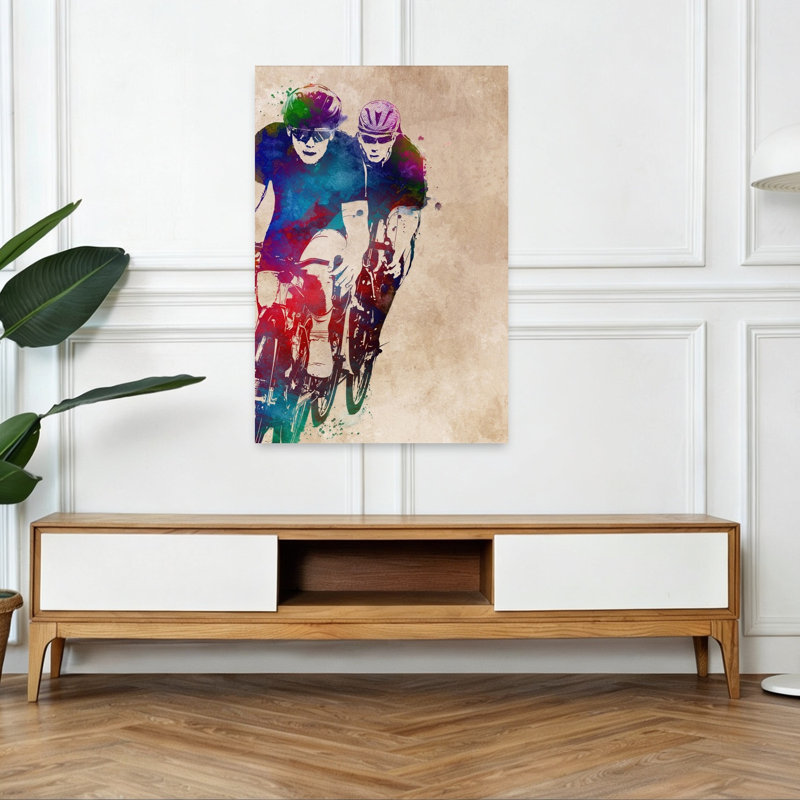 «Vibrant Cycling Action», art mural contemporain, 48" H x 32" W