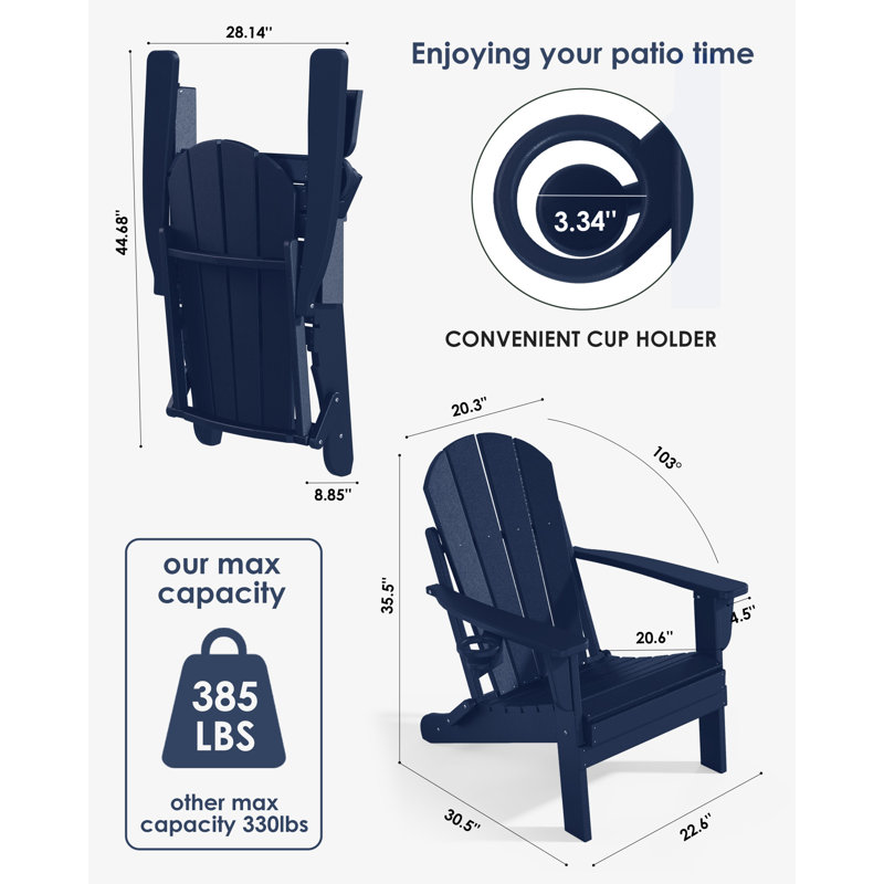 Lutie Foldable Outdoor Adirondack Chair, Navy Blue