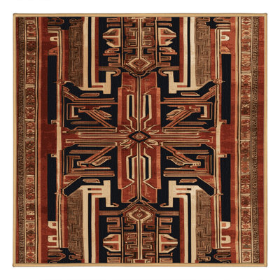 Machine Washable Art Deco Brown Area Rug