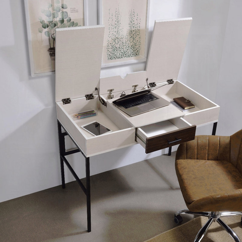 Verster Black Finish Writing Desk W/USB, White Duplicate 1