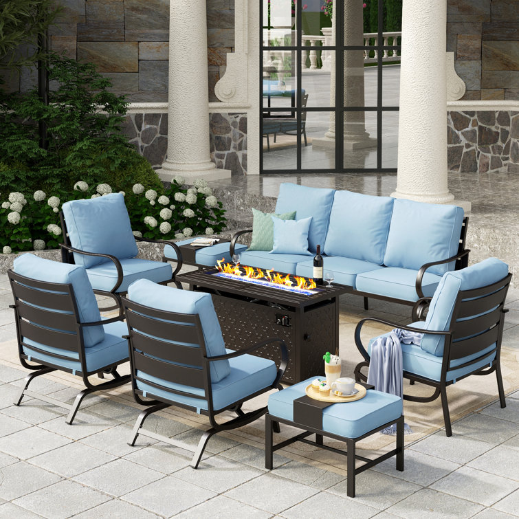 Tapasi 9 - Person Patio Conversation Set with Rocking Lounge Chairs & Optional Firepit Table