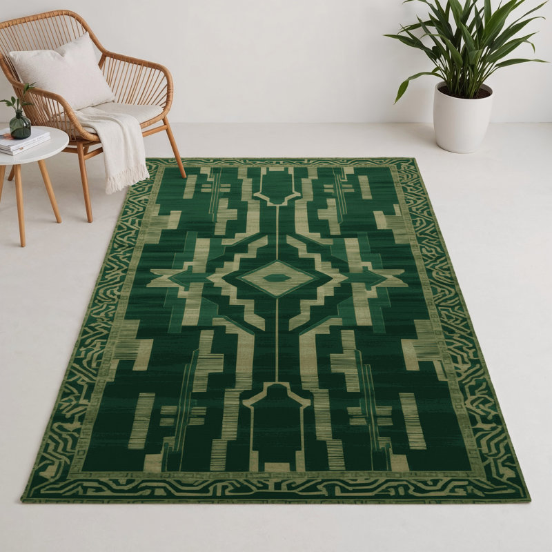 Tapis vert intérieur et extérieur ArtDeco, Rectangle 5 pi x 7 pi