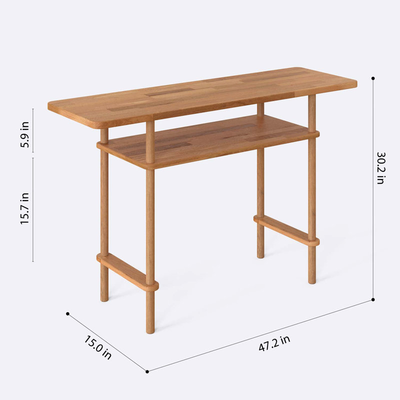 Table de canapé en bois massif avec 2 tablettes - parfaite pour les salons, H 30 po x l 47,2 po x P 15 po
