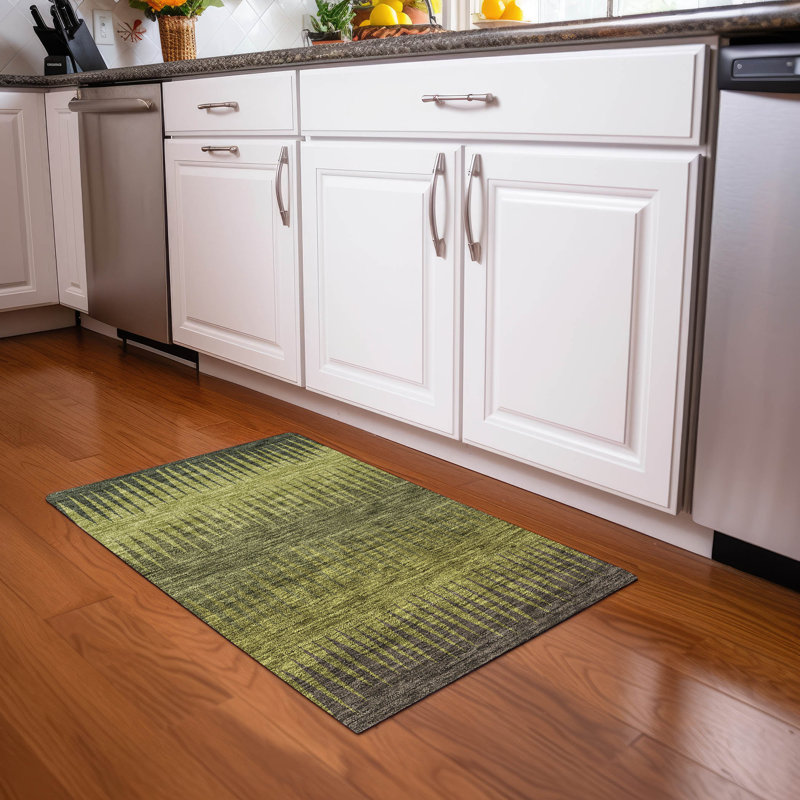 Premium Machine Washable Prisco Olive Rug, Rectangle 1'8" x 2'6"