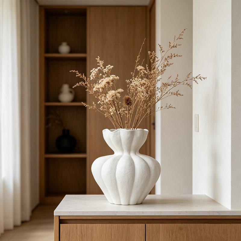 Vase en céramique blanche, vase à fleurs blanc moderne de 8 pouces pour décoration intérieure, vase unique pour décorations de mariage