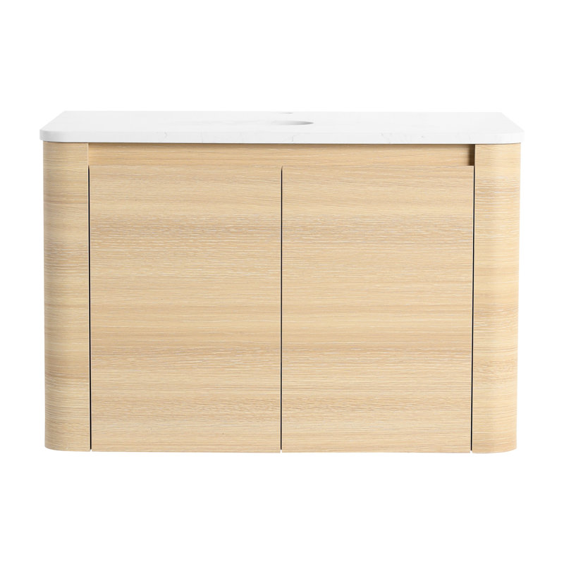 Meuble-lavabo mural 30 po, base en contreplaqué, 2 portes d'armoire à fermeture en douceur avec fermeture en douceur, 45 poignées cachées, protection de la surface de l'eau, style moderne pour la décoration, chêne blanc américain