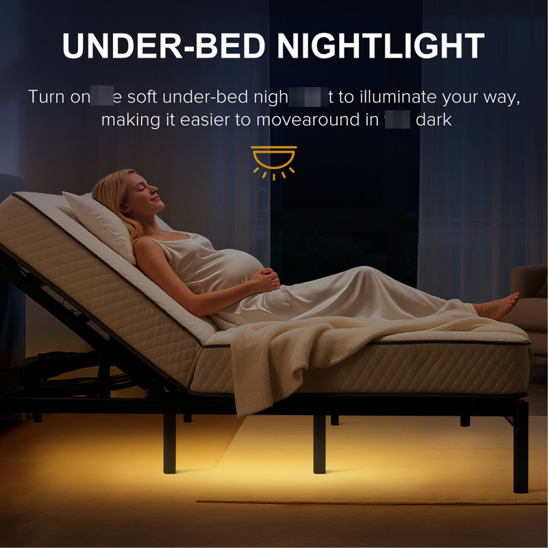 Structure de lit simple TG avec cinq modes de massage, télécommande sans fil, veilleuse à DEL, ports de charge de type A et de type C, pieds réglables, fonction d'installation rapide du matelas large, inclinaison de la tête et des pieds, dessous