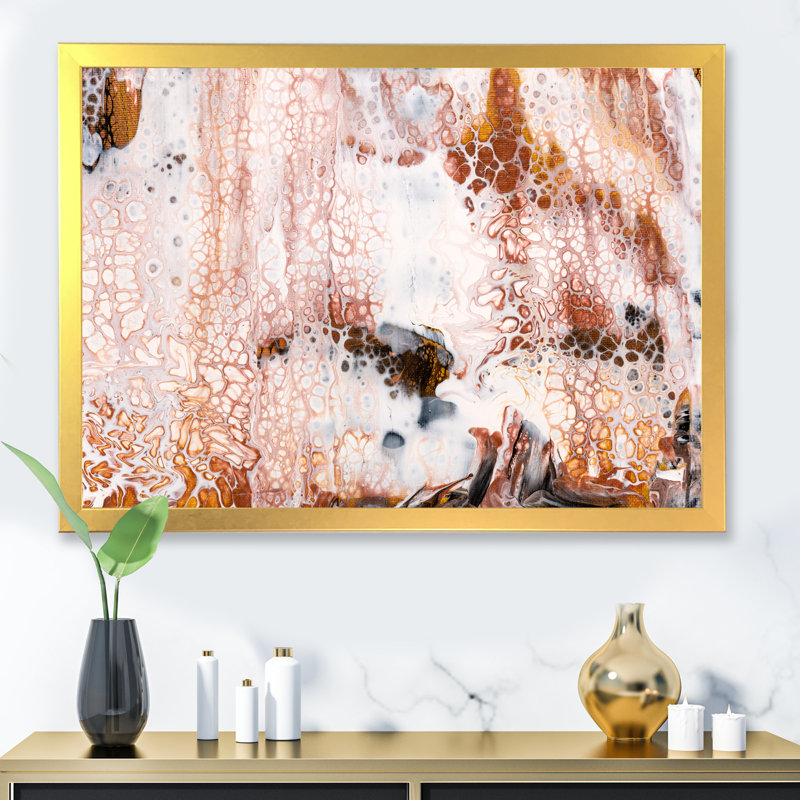Organique formes en marbre brun et noir Art V - œuvre d'art moderne sur toile, H 24 po x l 36 po x P 1 po, Cadre photo doré