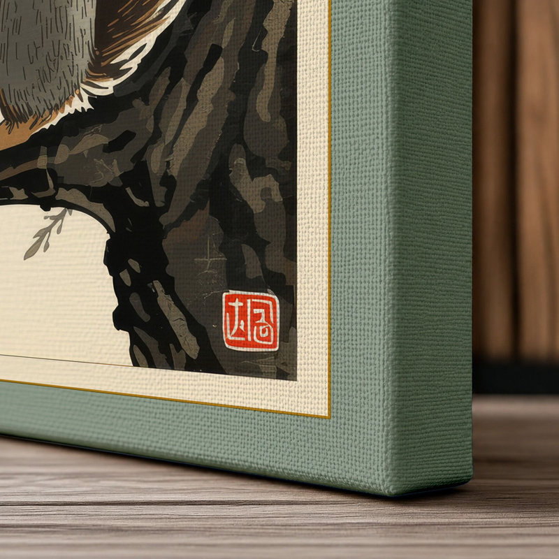 Squirrel in Silence Japandi - Wrapped Canvas, 18x12 - 45.7 x 30.5 cm, Sage Border