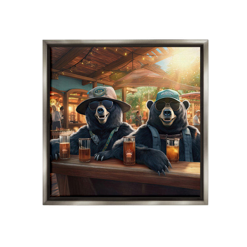 "Boire au bar" par Jim Baldwin sur toile, Cadre flottant gris lustré, H 25 po x l 25 po