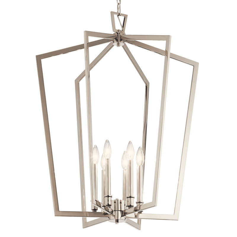 Lustre géométrique à 6 lumières , Nickel poli