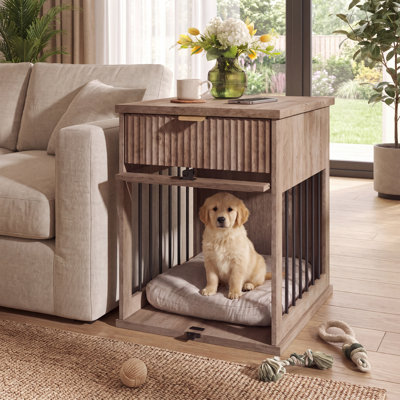 Table de bout pour chien avec station de charge et tiroir de rangement, table d'appoint moderne pour chenil, maisonnette d'intérieur pour petits et moyens chiens