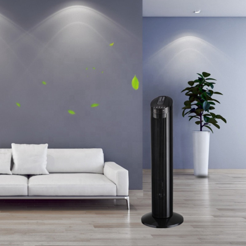 29 Inch Bladeless 90 Degree Oscillating Tower Fan With Top Mounted Remote, 3 Speeds Mode Stand Fan Features With 38Db Low Noise Operating, 7.5H Timing, Black