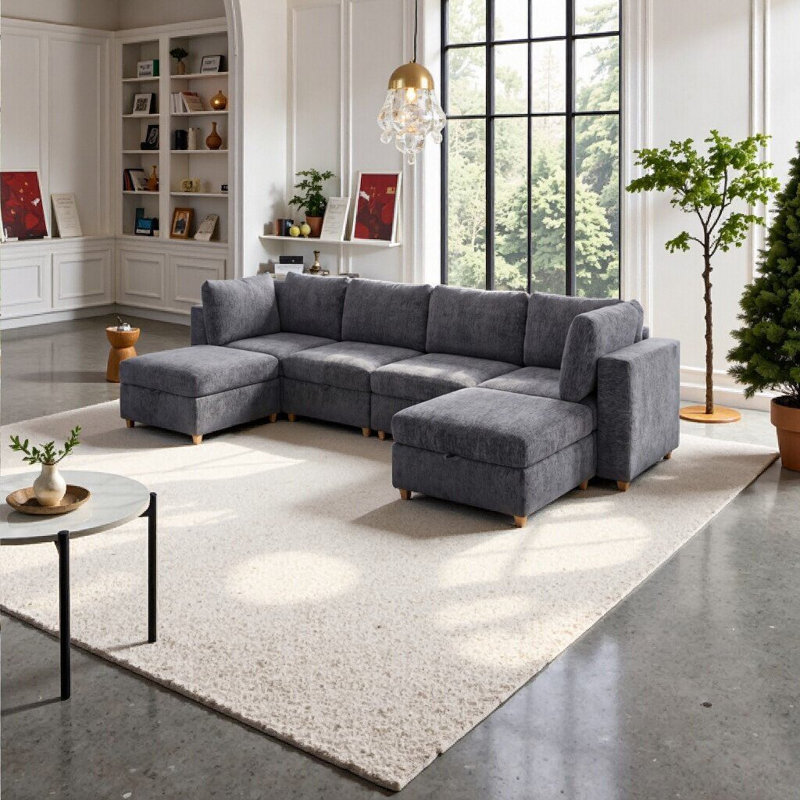 Canapé modulaire modulaire avec rangement, conception flexible, support à ressort, housses amovibles, Gris, 6