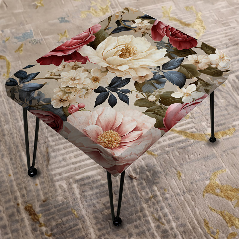 Pink Antique Floral Peony Garden V - Vintage Rectangle Ottoman