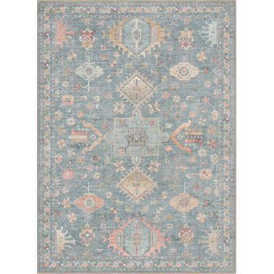 Bungalow Rose Aylena Medallion Floral Blue Area Rug