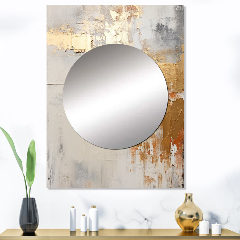 Moderne bord de mer beige et rivière dorée - miroir océan, miroir mural unique beige, impression d'art en métal