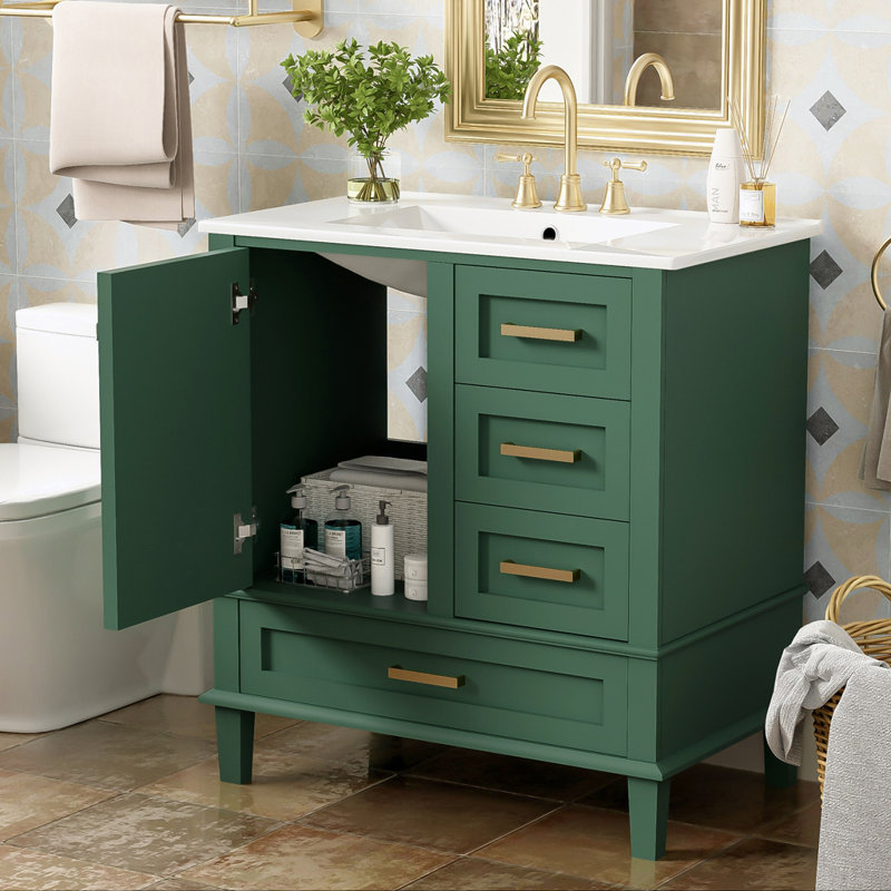 Ensemble d'armoire de salle de bain moderne avec évier, Vert