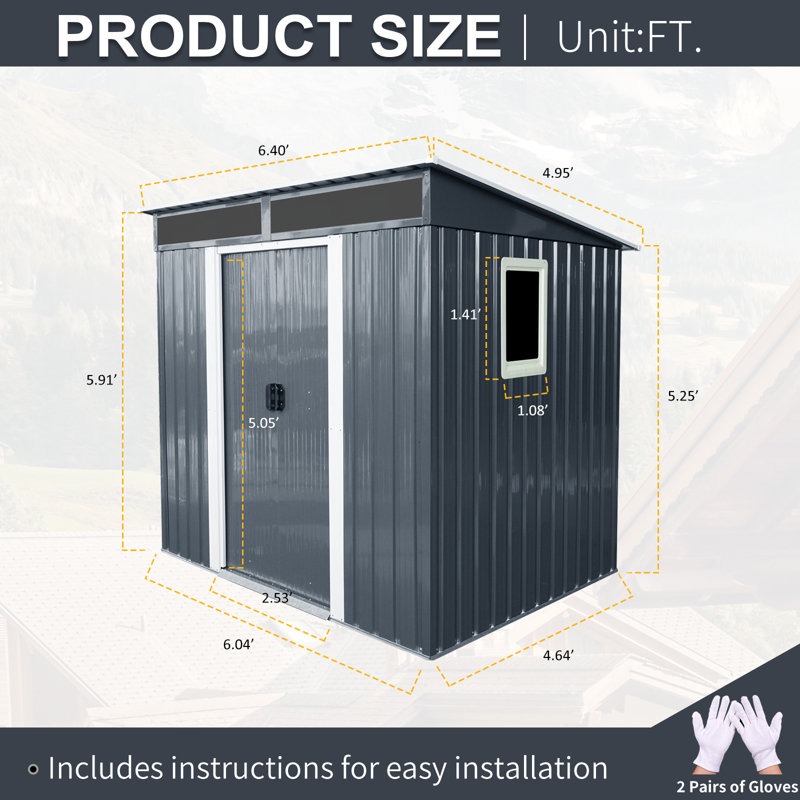Metal Outdoor Storage Shed Black With Window And Transparent Plate